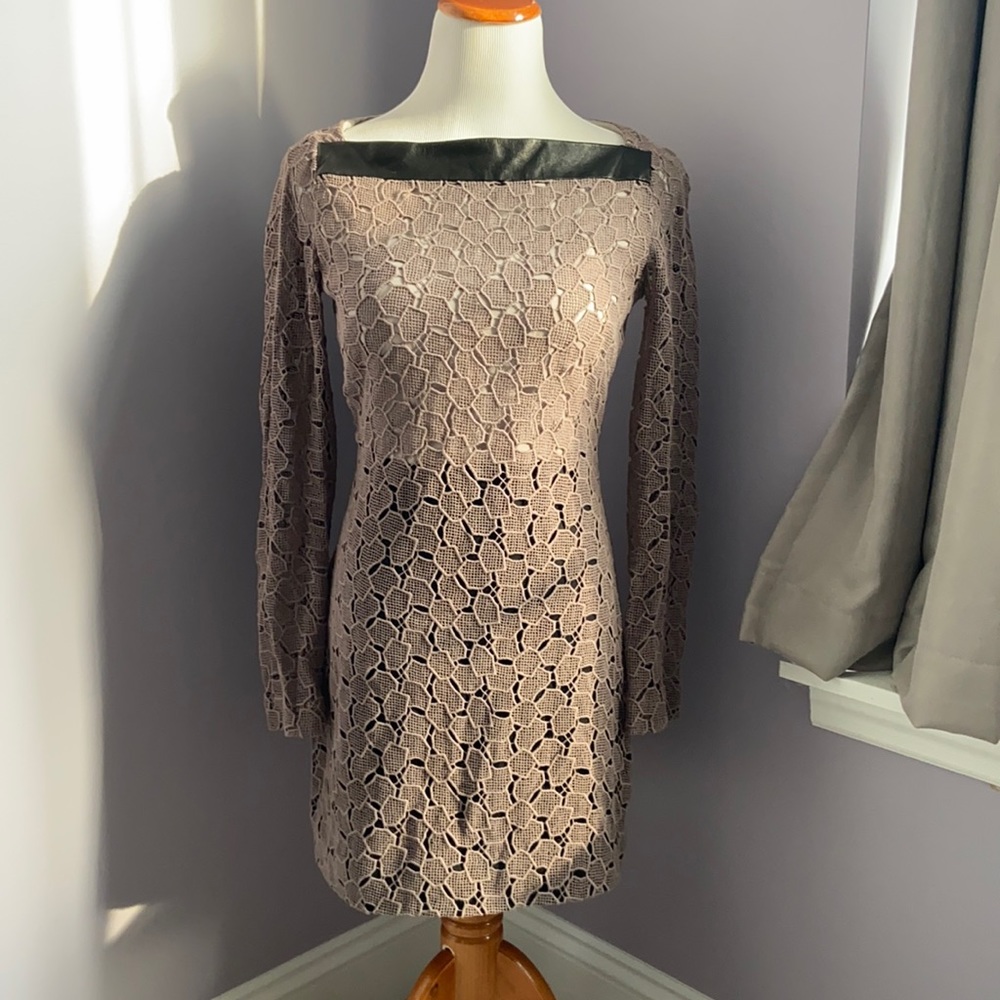 Diane von Furstenburg lace dress w/ leather detail